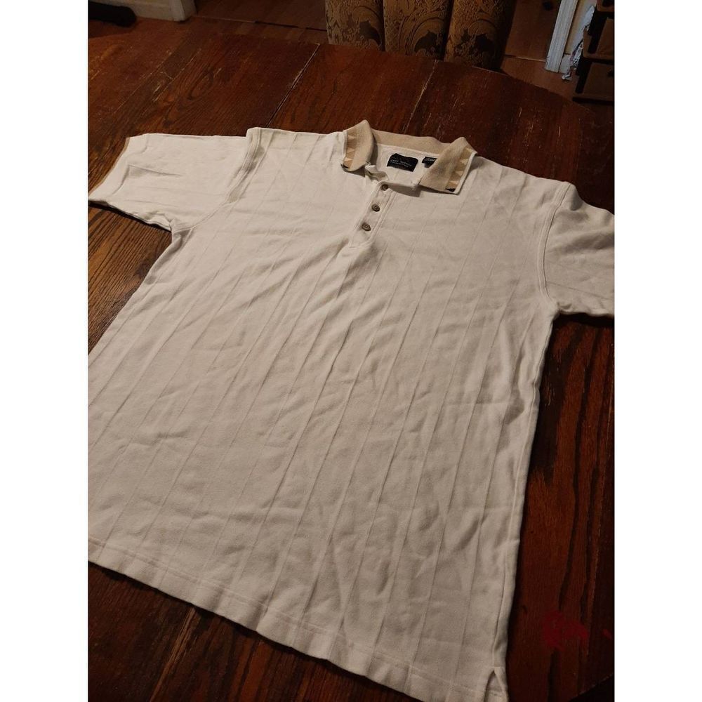 XL Greg Norman Collection White Tan Cotton Short Sleeve Polo Shirt